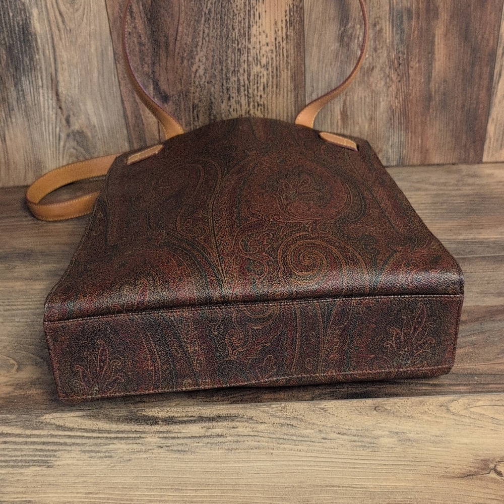 Etro Paisley Coated Canvas Vachetta Leather Laptop Briefcase Shoulder Bag - Picture 5 of 16
